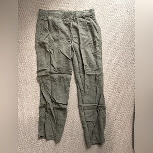 Olive Green Linen Cargo Pants